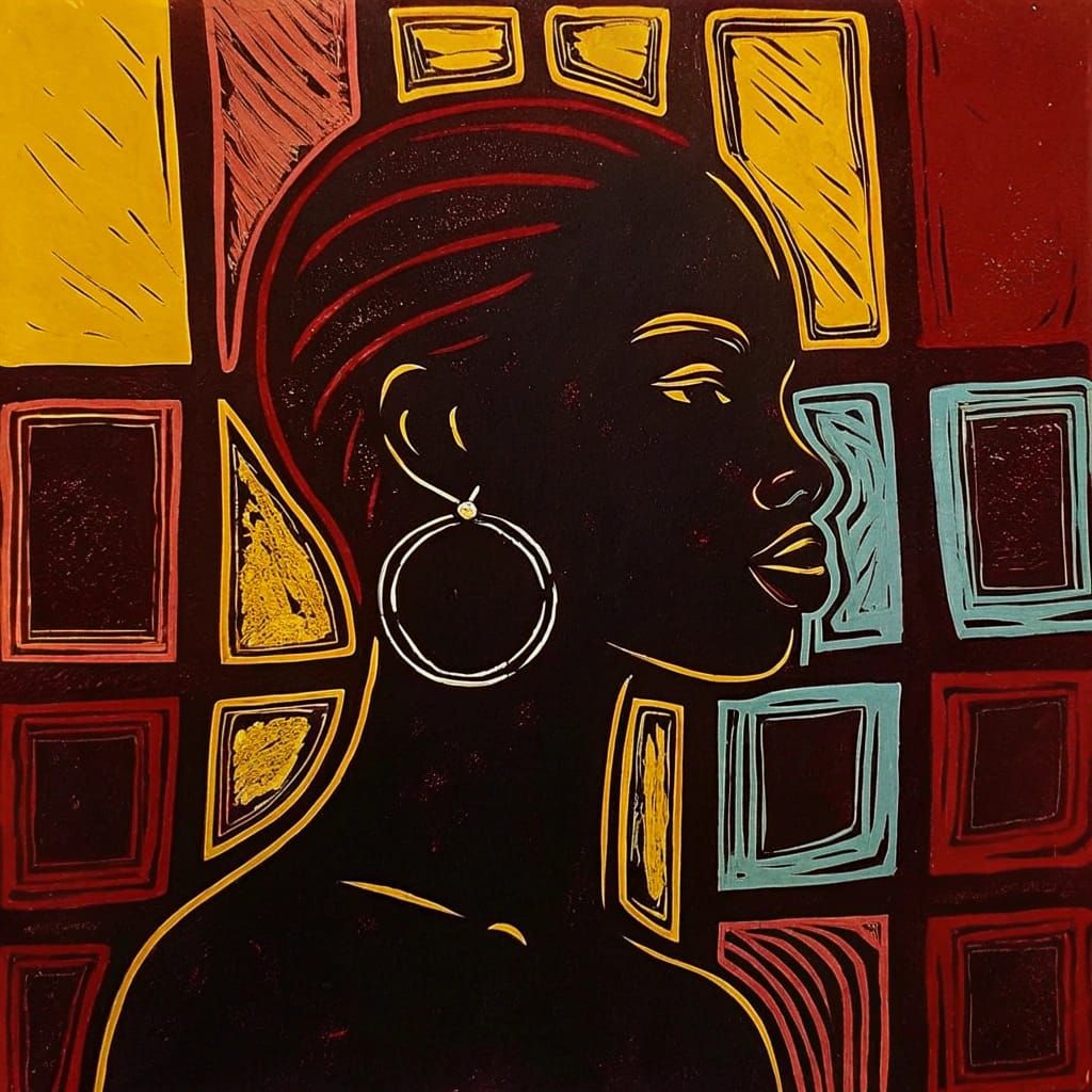 Vibrant De Stijl Inspired Portrait with Abstract Cubist Infl...