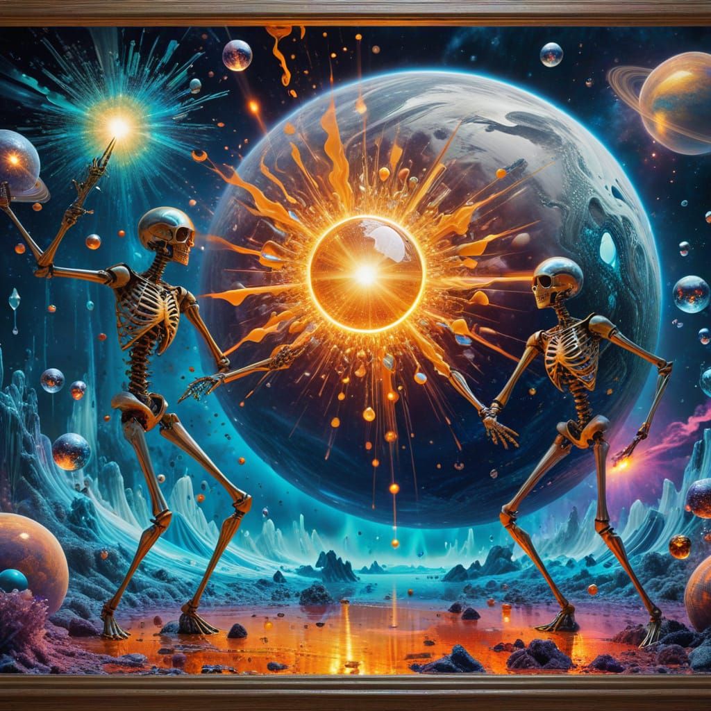 knolling Trompe l'oeil mirrors glass  iridescent fog laser beams abstract surrealism 3D  cosmic portals natural vibrant ...