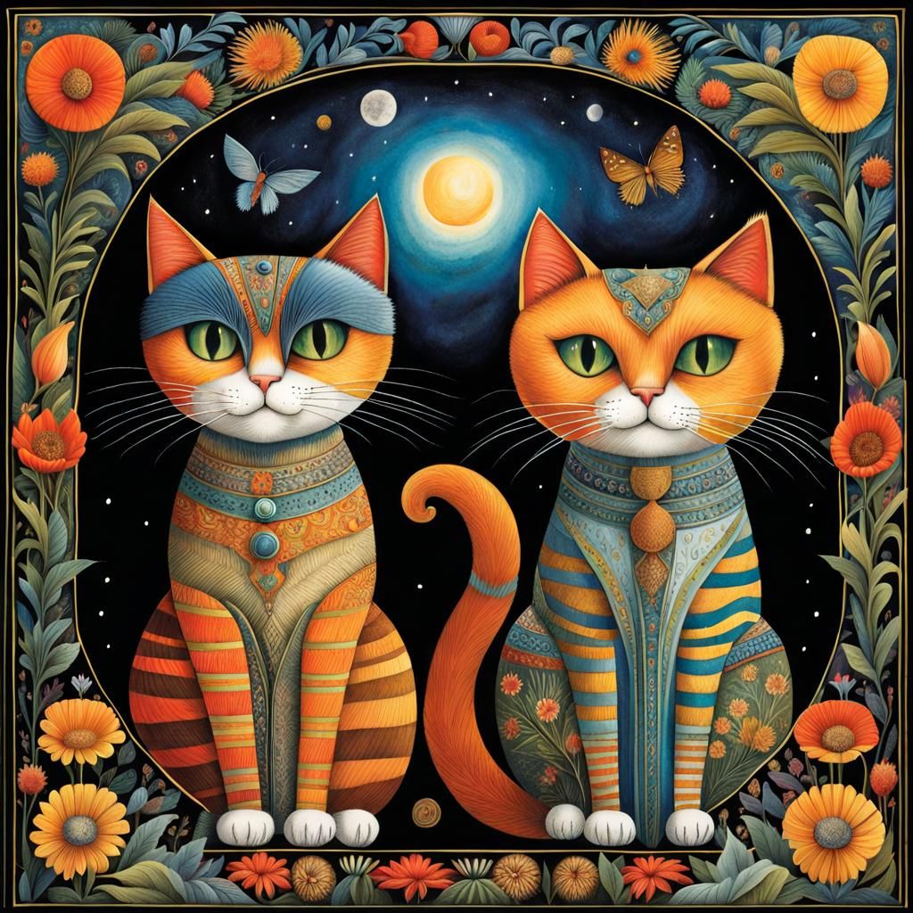 Utopian Cat World in Varied Artistic Styles
