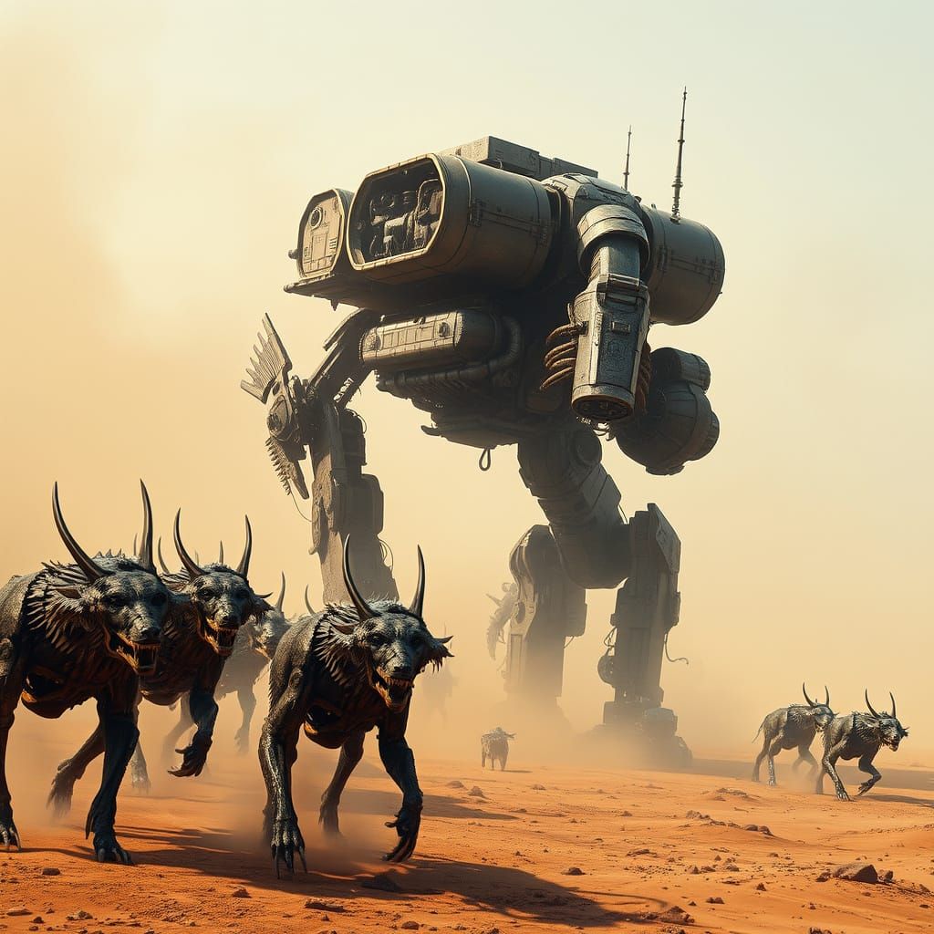 Mega Giant Mecha Silt Strider in Industrial Organic Landscap...