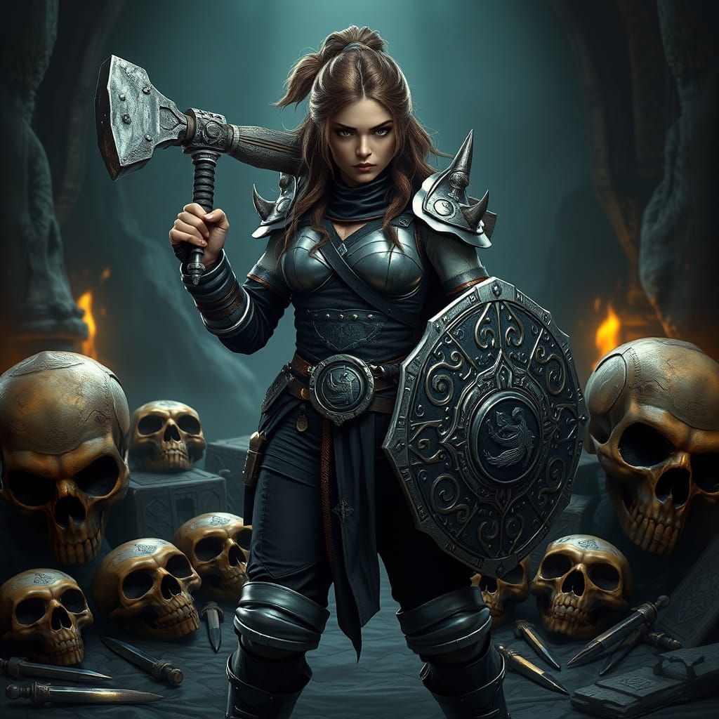 Heroic Ninja Turtle Woman in Fantasy Realm