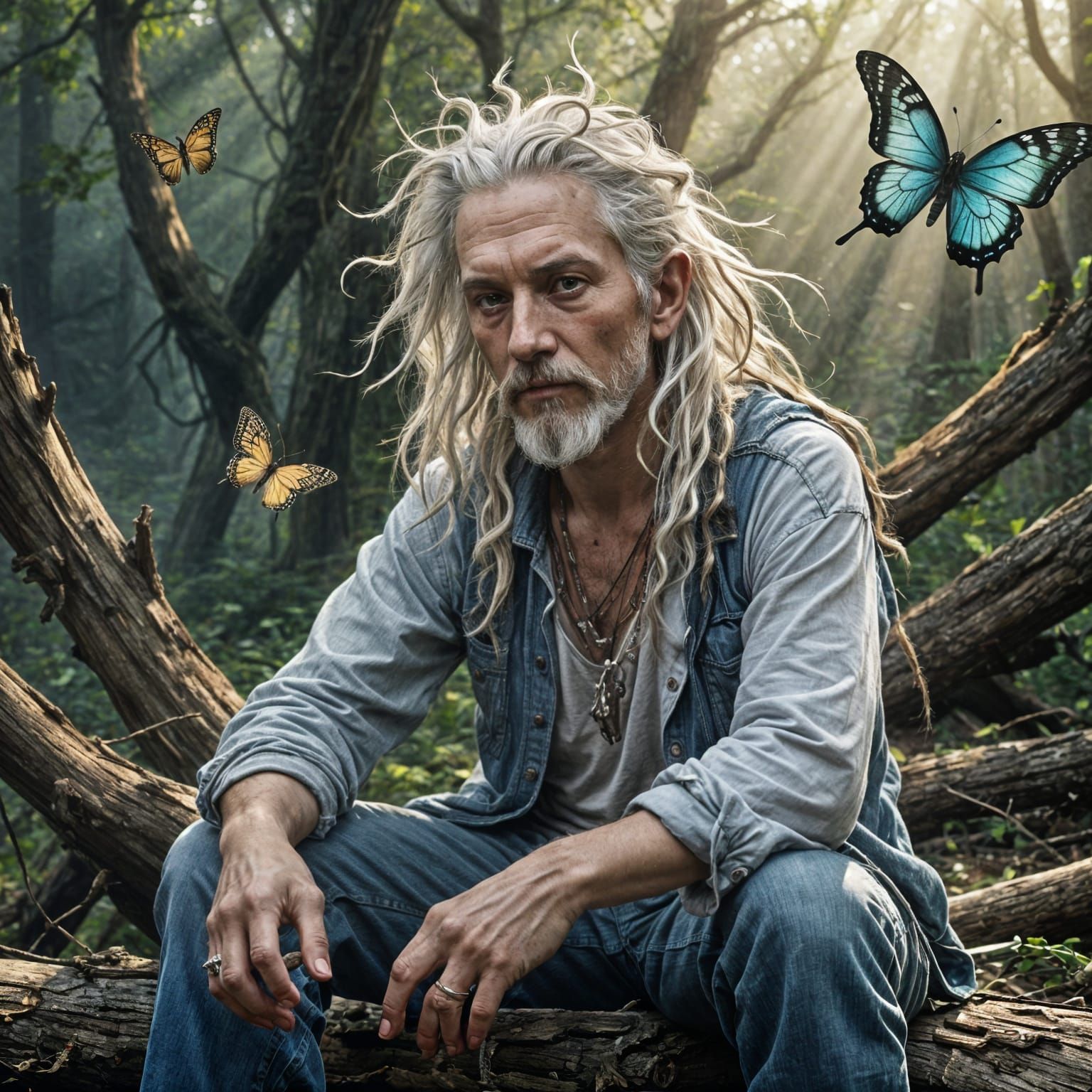 Bearded Fairy with Dreadlocks in Forest