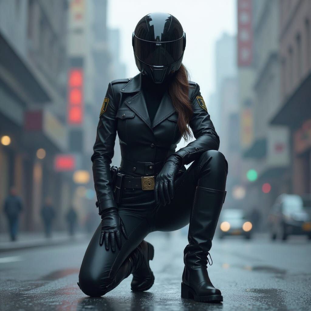 Futuristic Woman Cop in Urban Cyberpunk Style
