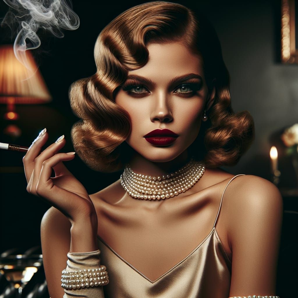Vintage Glamour Femme Fatale Portrait in Noir Style