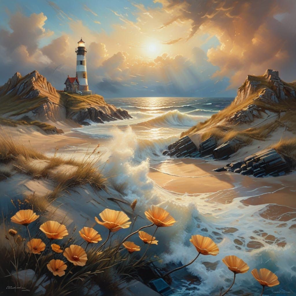 Stormy Coastal Lighthouse in Intricate Detail