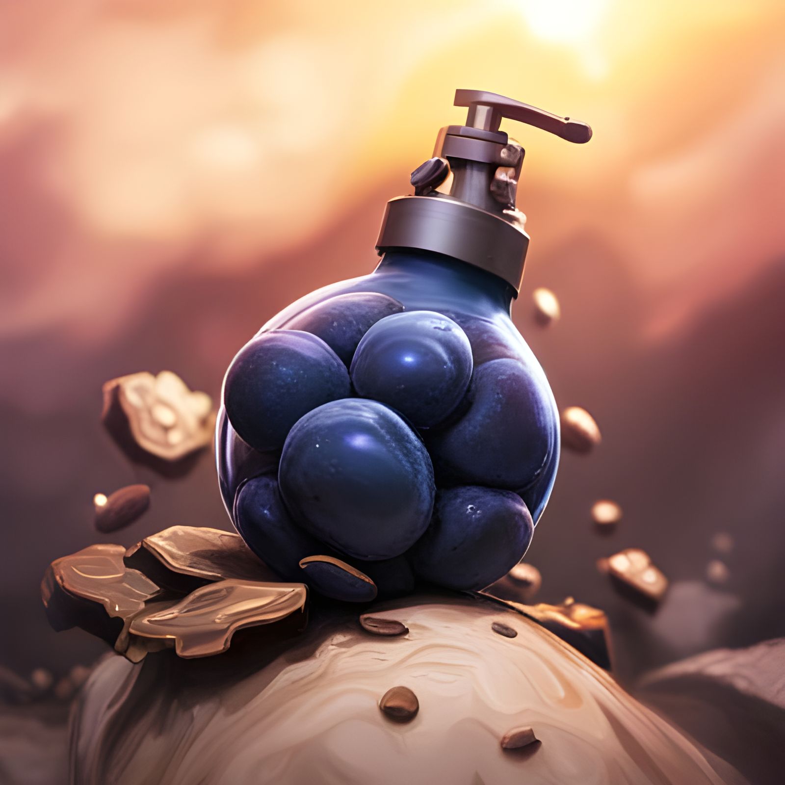 Juicy realistic grape hand grenade