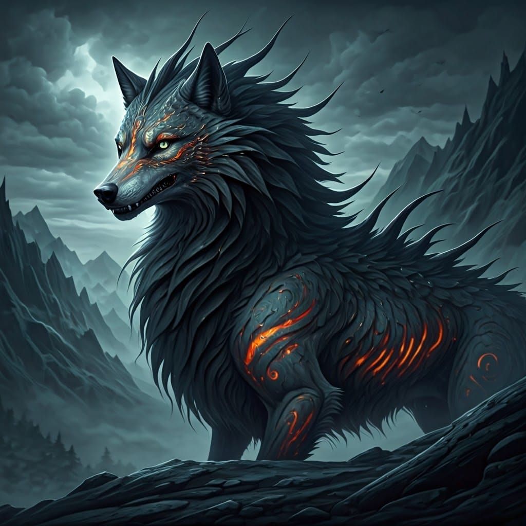 Dark Fantasy Wolf with Serpentine Neck in Frazetta-Inspired ...