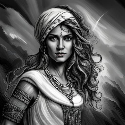 Beautiful Gypsy Woman Dancing: Intricate Pencil Sketch