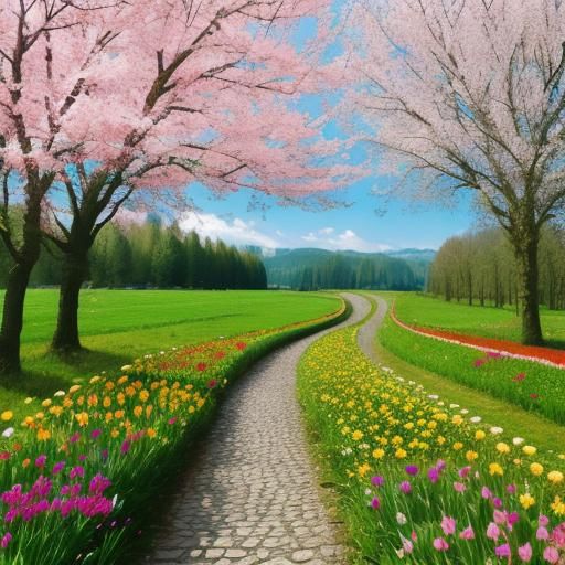 Springtime Nature Scene in Full Bloom