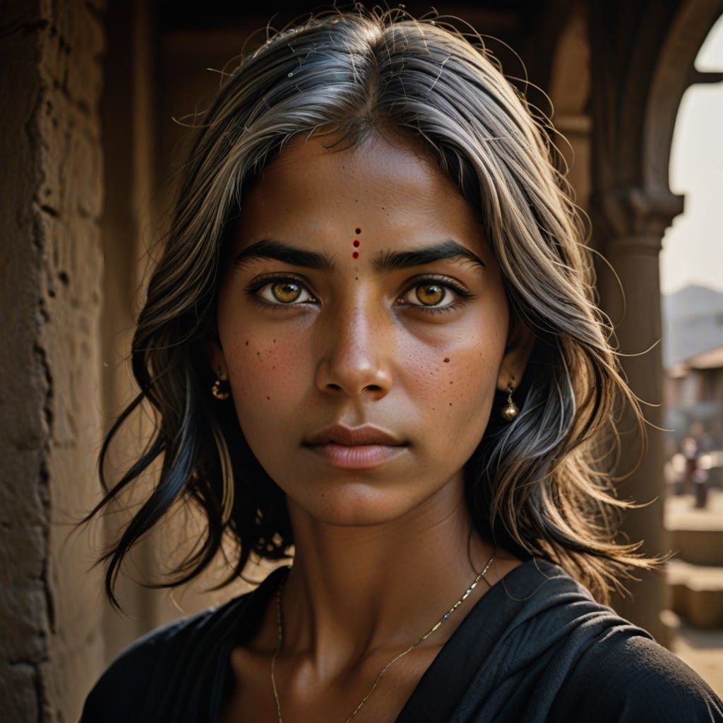 Confident Silver-Haired Woman in Black Miniskirt, Masterpiec...