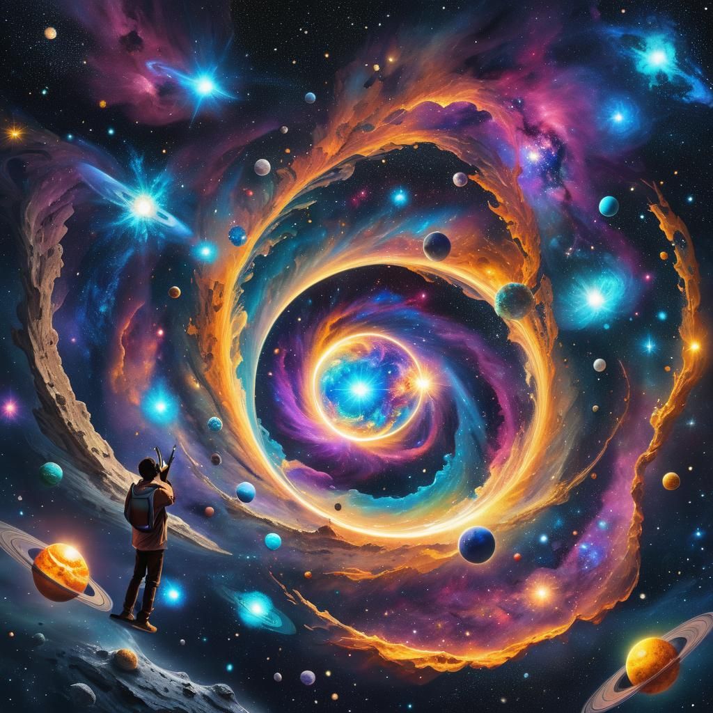 Artist Creating Galaxy: Holographic Astral Cosmic Illustrati...