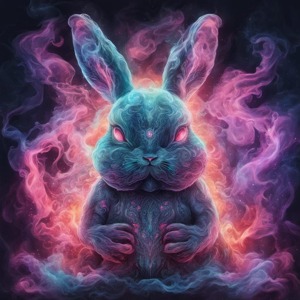 Ethereal Smoke Bunny: A Cosmic Astral Illustration