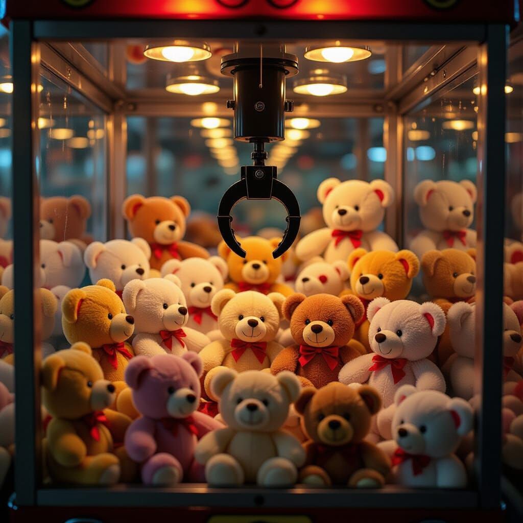 Teddy Bears Spill From Arcade Claw Machine