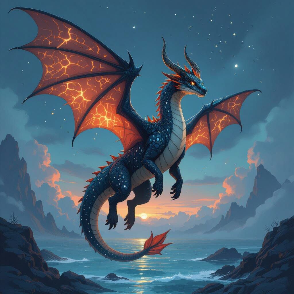 Majestic Dragon with Molten Rock Wings