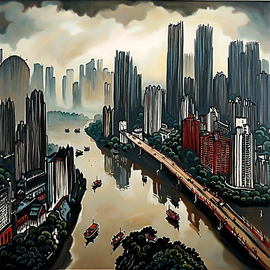 Dramatic Chongqing in 19th Century Painting Style