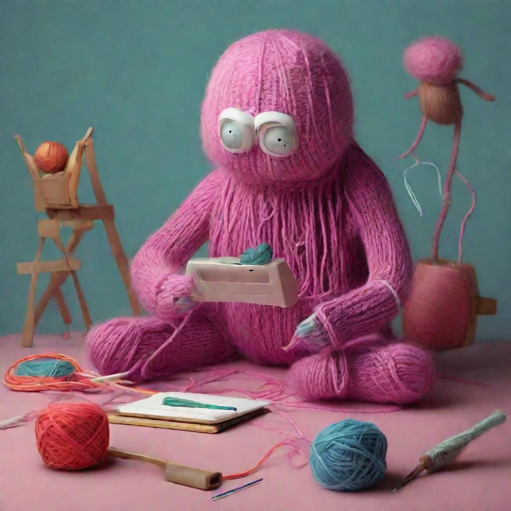Yarn Monster Knitting: A Pop Surrealism Scene