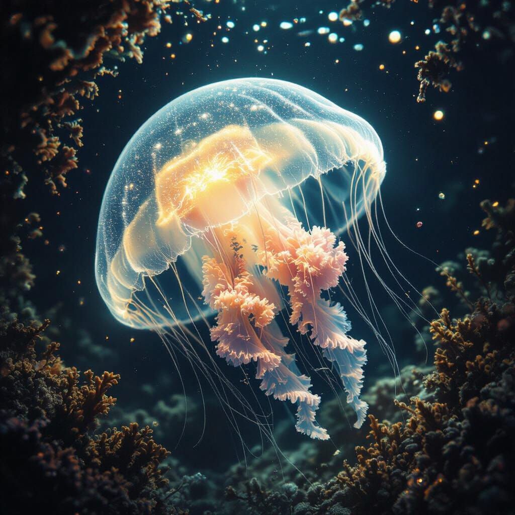 Bioluminescent Jellyfish in Mariana Trench: Hyperrealistic C...