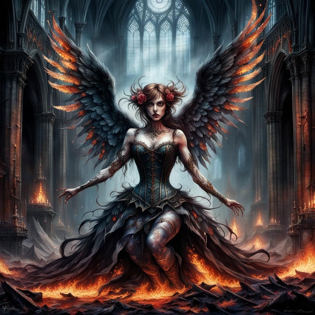 Fallen Angel in Hellish Cathedral