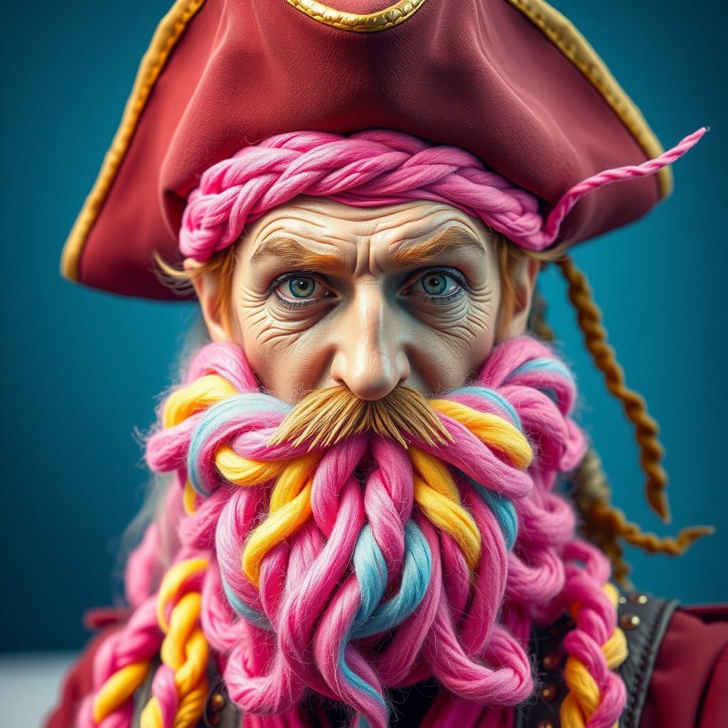 Pirate Portrait with Cotton Candy Beard in Art Nouveau Style