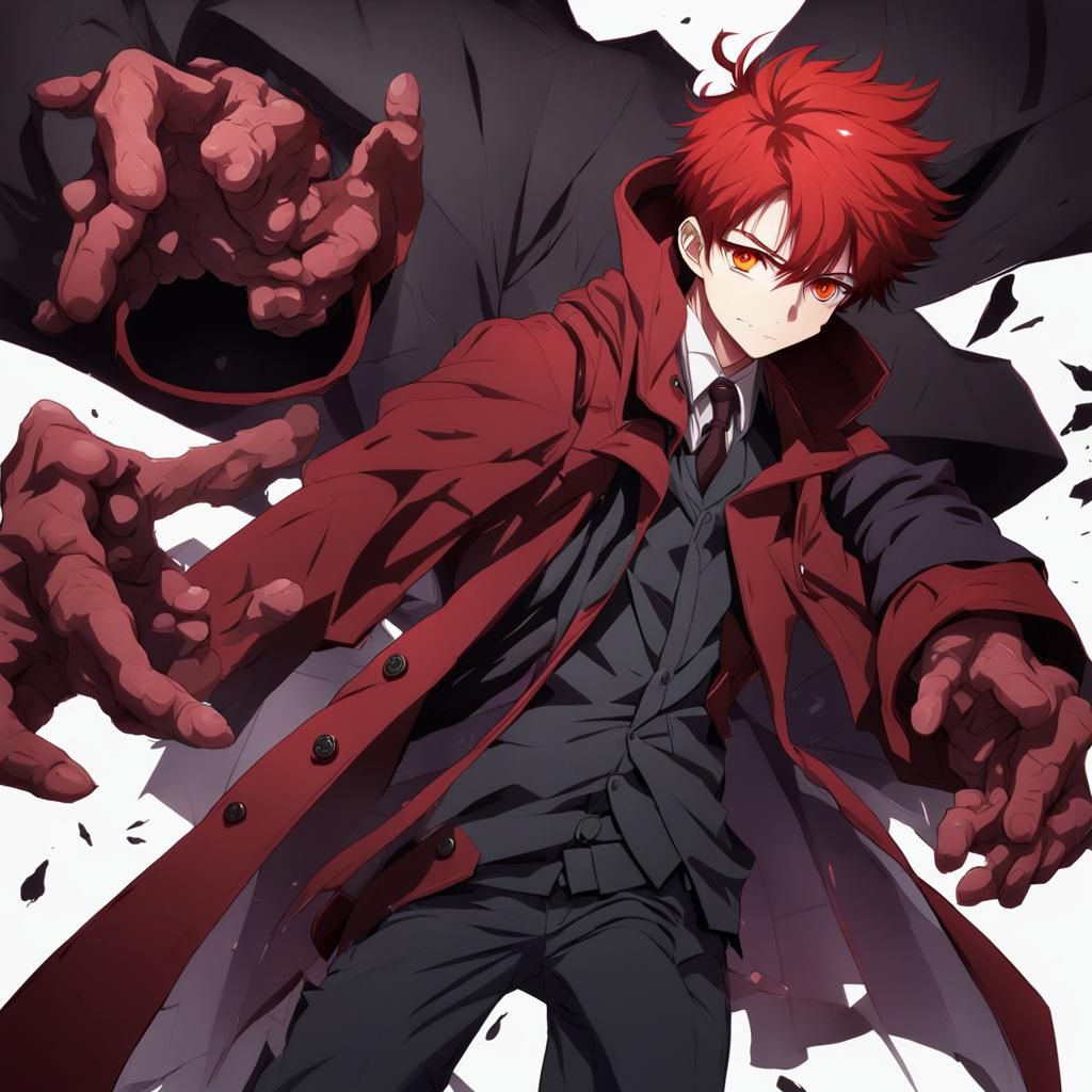 Surreal Red-Eyed Man in Anime Style