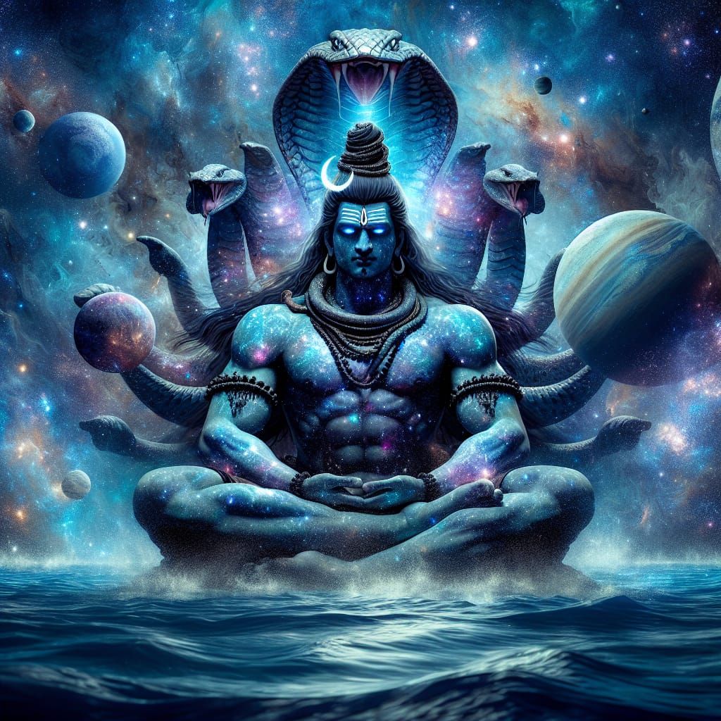 Shiva Meditating Beneath the Ocean: A Digital Rendering