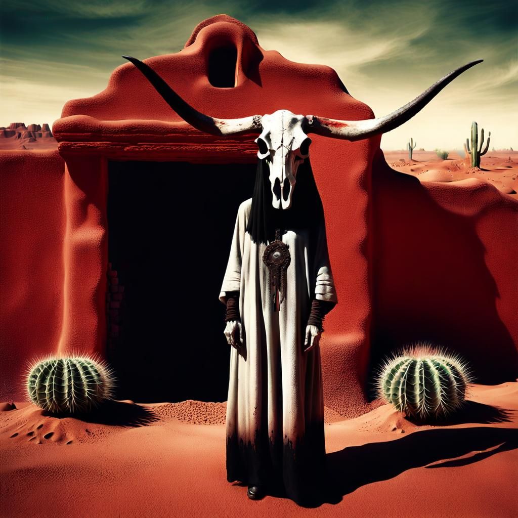 Shadowed Witchy Woman in Red Desert Vintage Photo