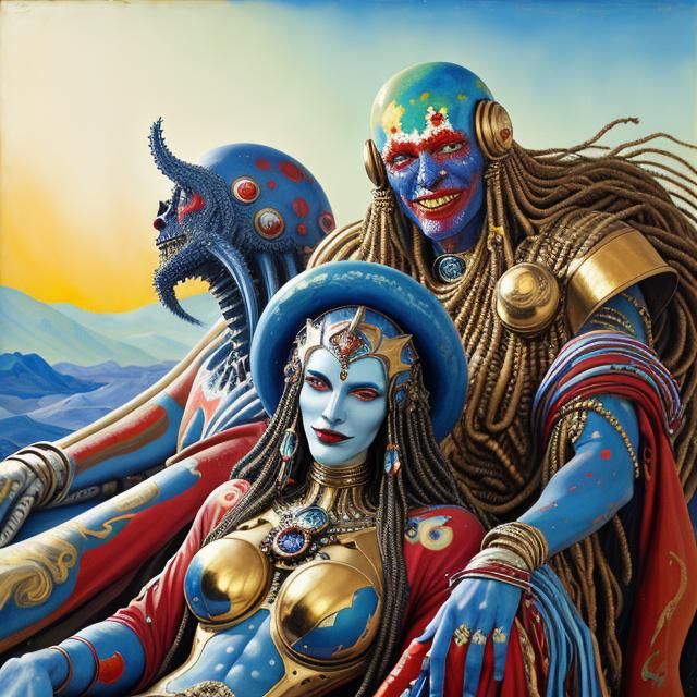 Cosmic Characters in Extravagant Oil Painting Style