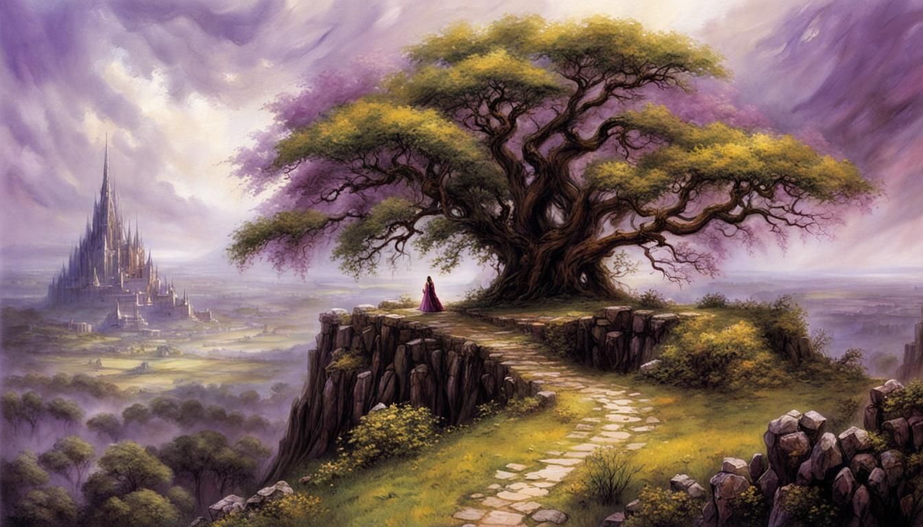 Elven Kingdom Nightscape with Jacarandas in Romantic Style