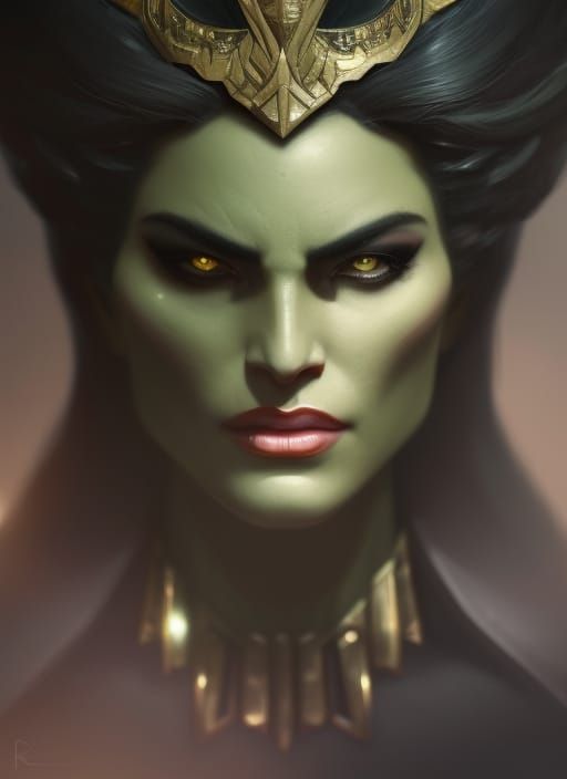 Elegant Half-Orc Noblewoman Portrait in Dark Fantasy Style