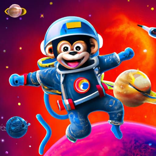 Happy Monkey Astronaut in Space, Pixar Style