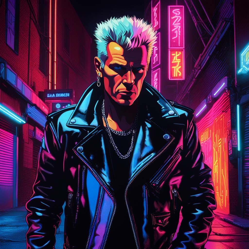 Neon-Lit 80s Retrofuturism Portrait of Billy Idol