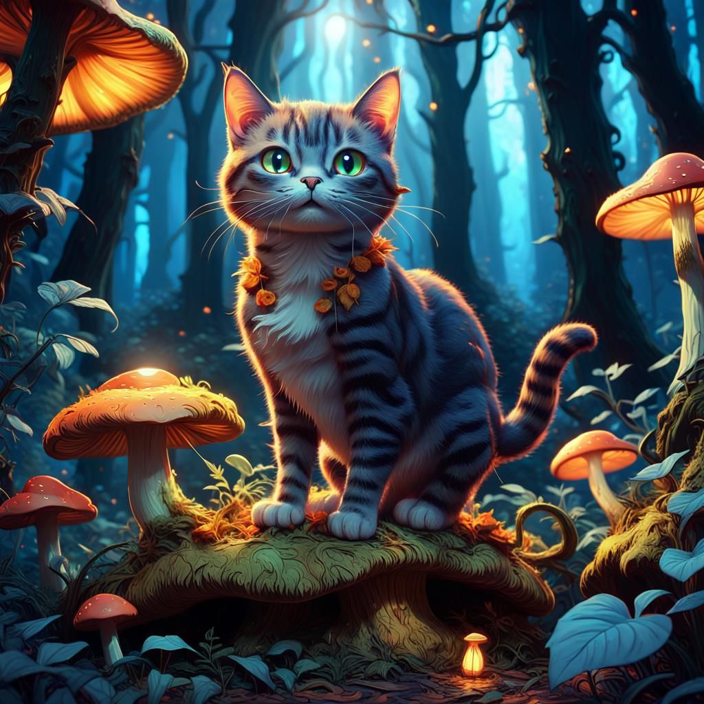 Tom Cat in Enchanted Forest: Fantasy Concept Art