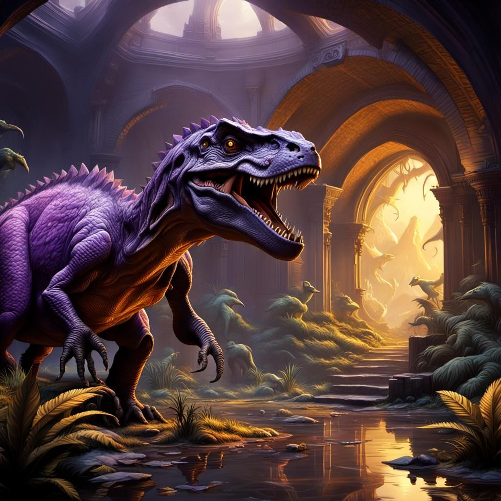Epic Dinosaur Scene with Birds, Fantasy Art