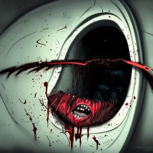 Nightmare Toilet Monster Devouring Child, Hyperrealistic Oil...