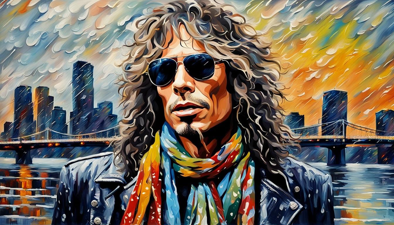 Singer on Boston Bridge in Impasto Style