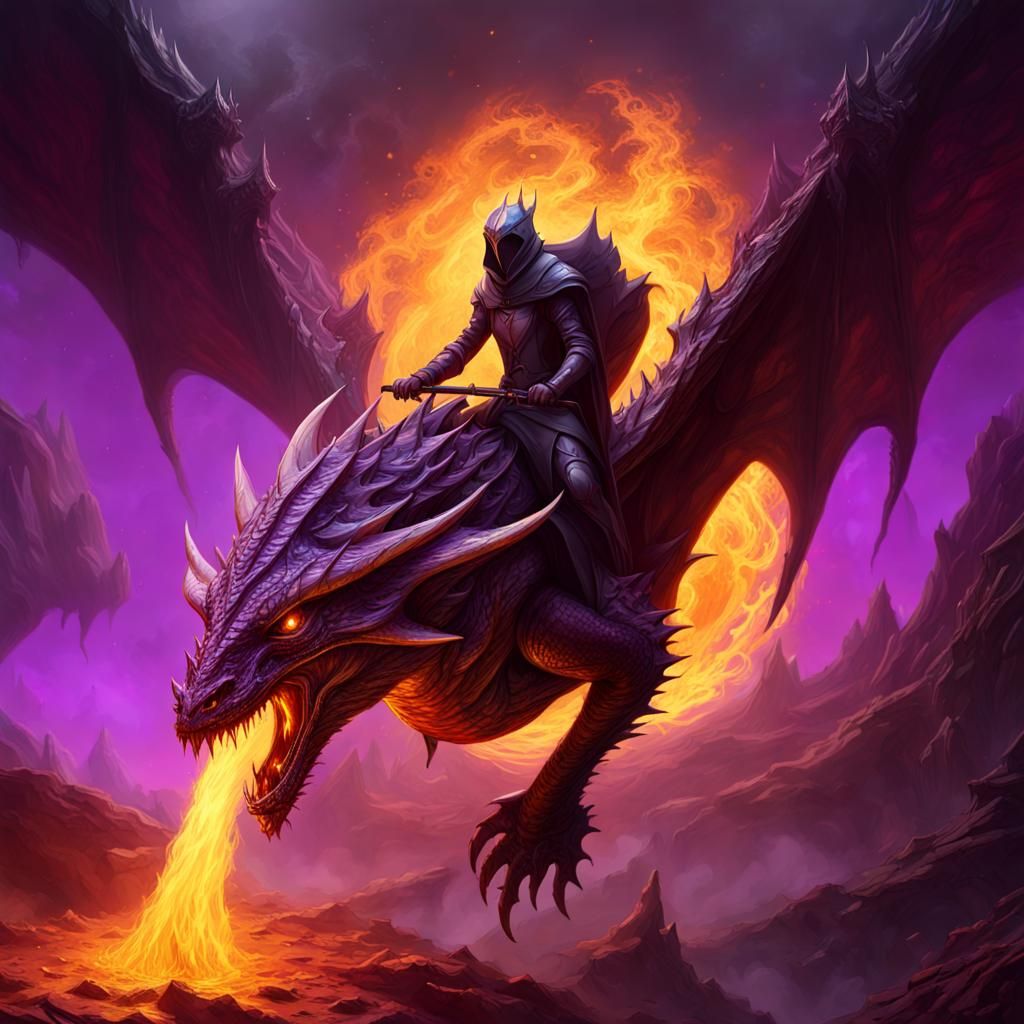 Medieval Knight on Dragon Spaceship in Dark Fantasy Style