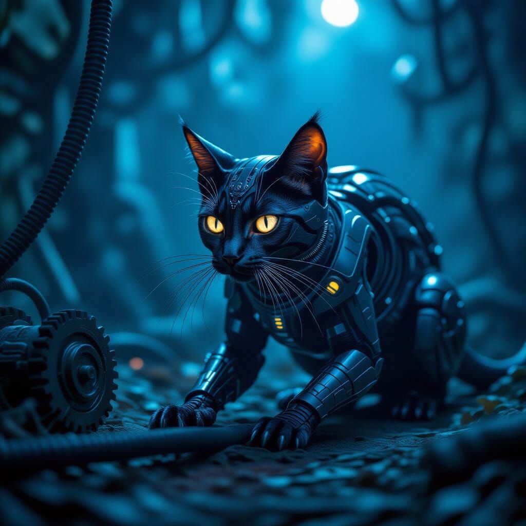 Biomechanical Feline Ready to Pounce: Giger-Inspired