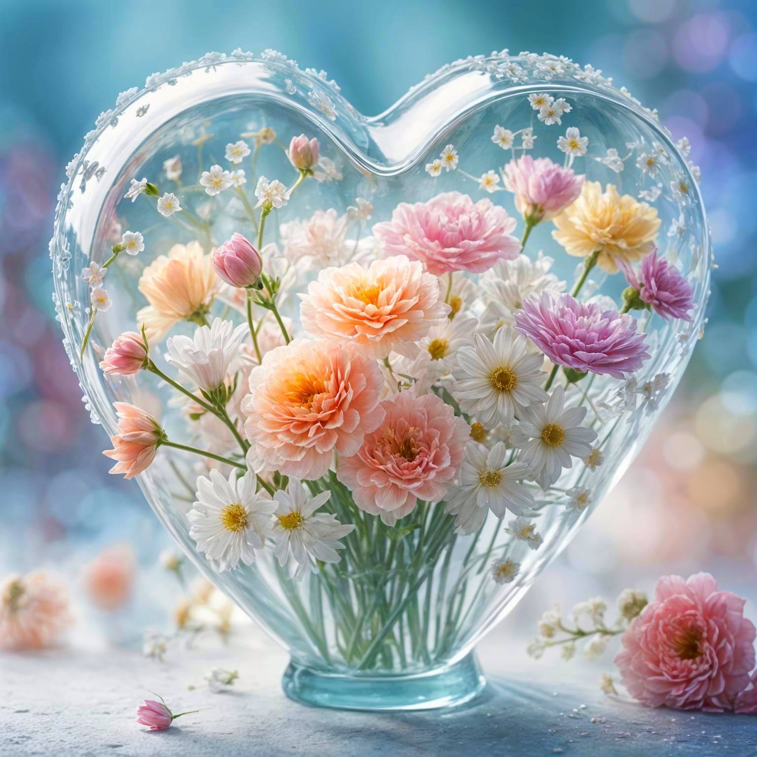Heart-Shaped Glass Flowers: Fantasy Concept Art