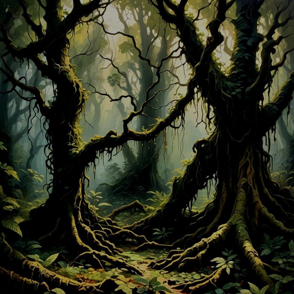 Amazon Rainforest in Expressionist Impasto Painting Style