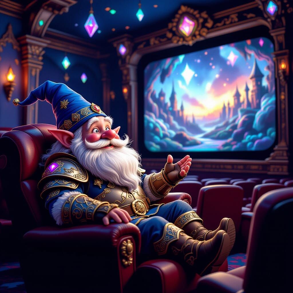 Dwarf Wizard Watches a Movie: Acrylic Painting