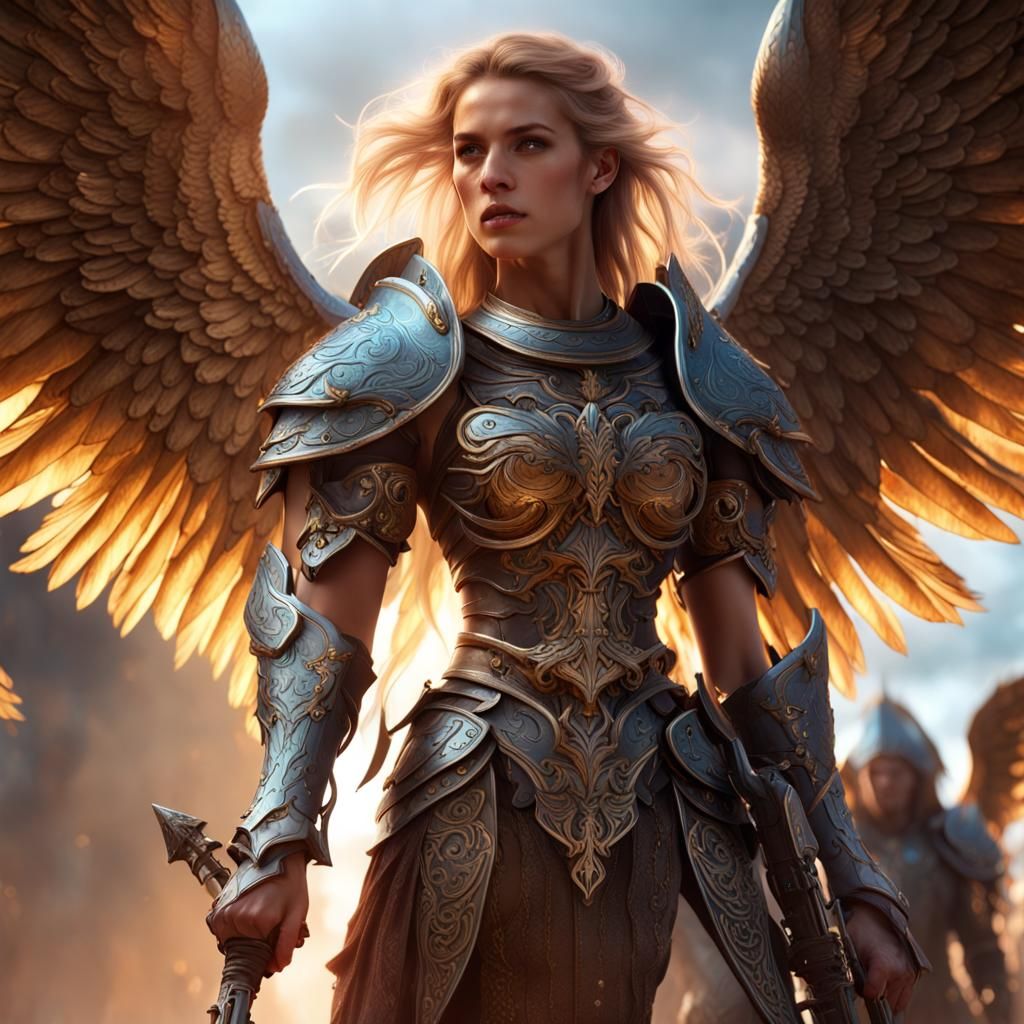 Warrior Angel Leading Godly Army: Fantasy Art