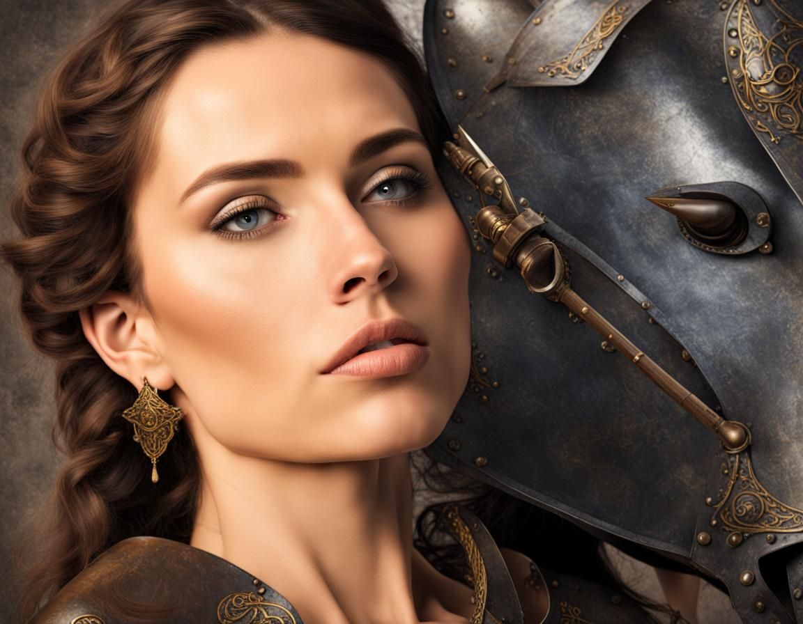 Medieval Noble Woman in Armor Portrait