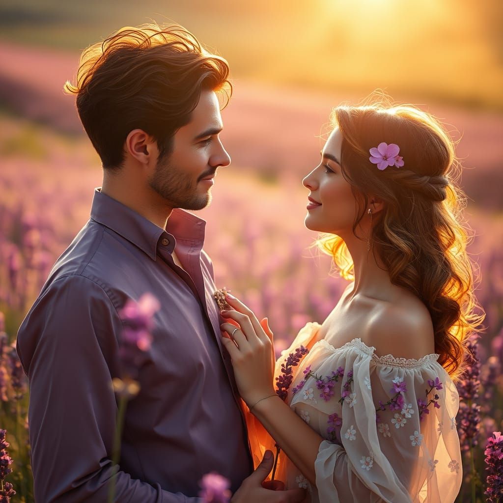 Golden-Haired Woman in Lavender Field: Hyperrealistic Art