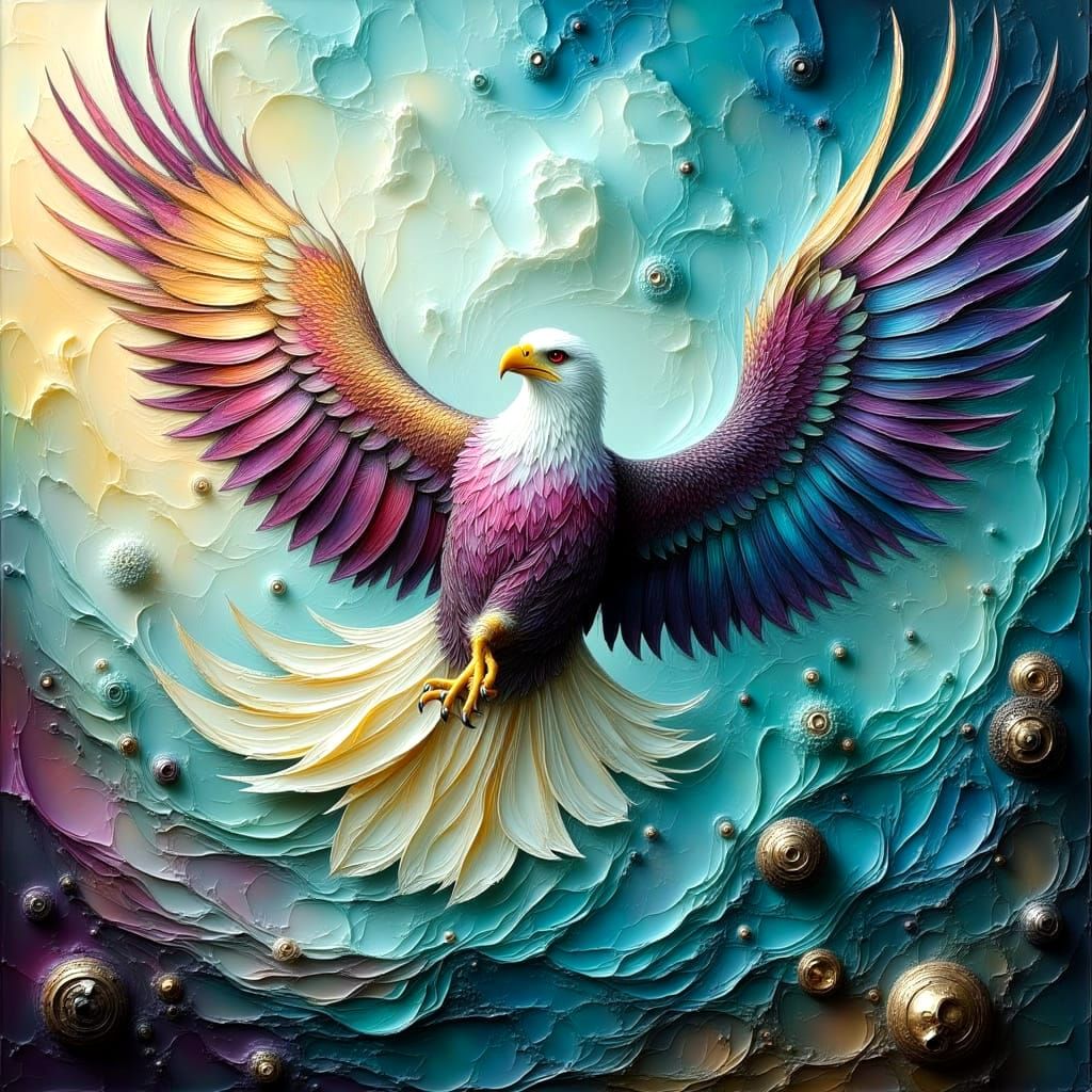 Eagle in Flight as Impasto Painting