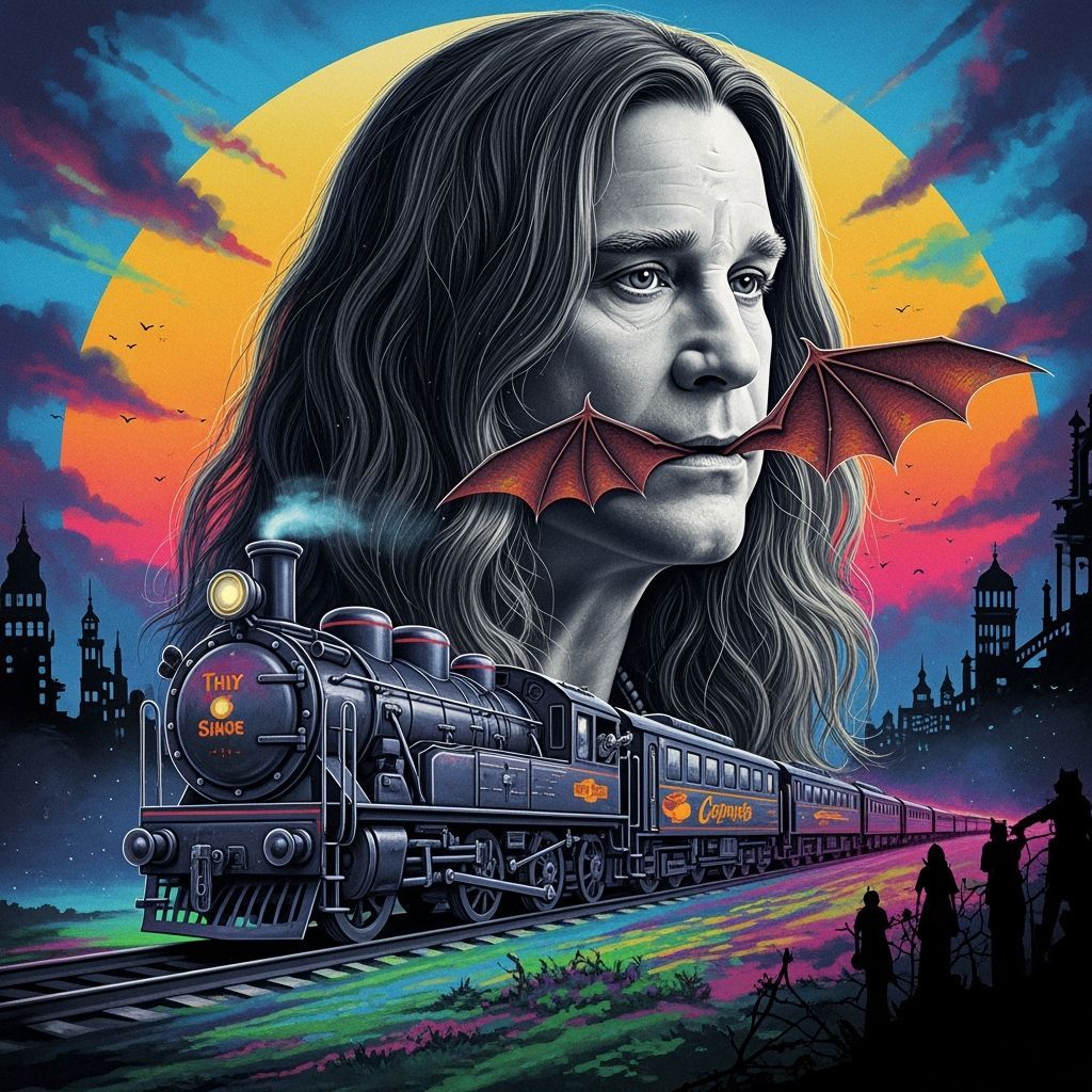 Ozzy Osbourne on Psychedelic Train in Hyperrealistic Style