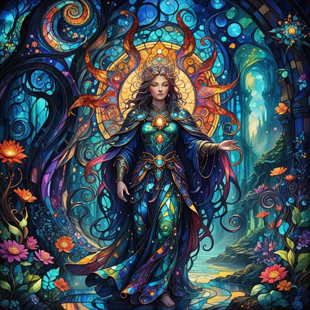 Mystical Magic Realm in Dazzling Stained Glass Art
