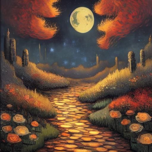 Mythological Moon Dream in Acrylic Ink Style