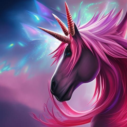 Crimson Unicorn in Hyperrealistic Splash Art