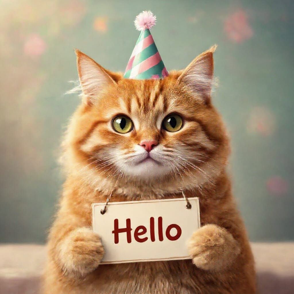 Fluffy Ginger Cat Says Hello in Cute Digital Art Style