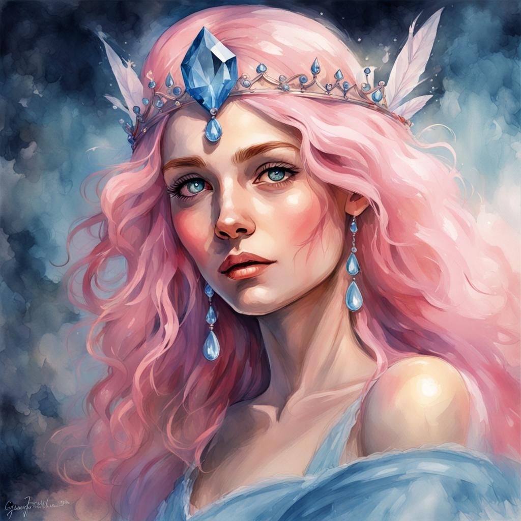 Pastel Fairy Portrait in Watercolor Splash Art